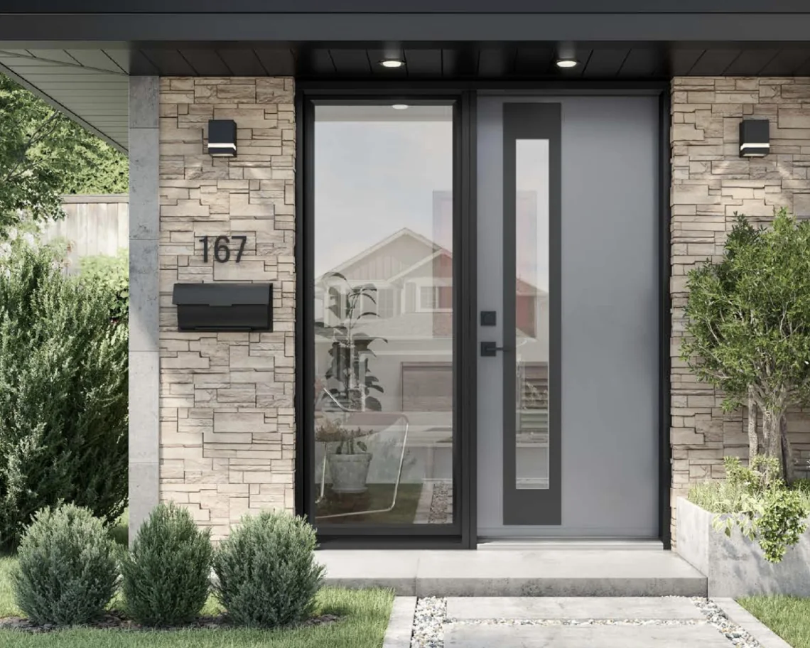 Front entry door with sidelites on a home