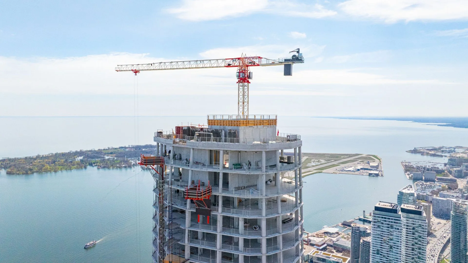 Multi-storey condo building during a window replacement program