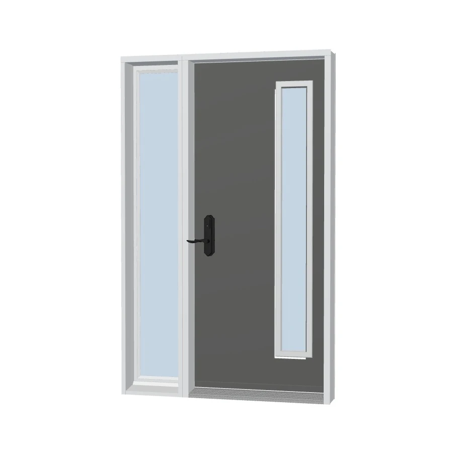 Uno front door with an offset vertical lite and a left sidelite