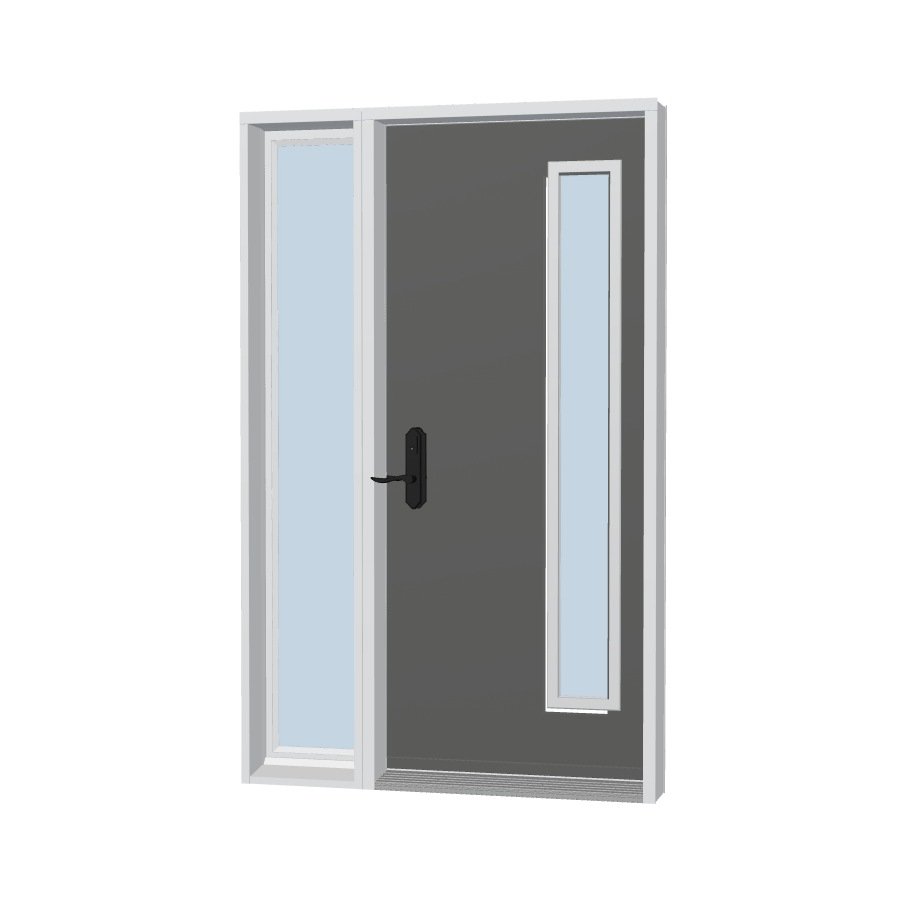 Uno front door with an offset vertical lite and a left sidelite